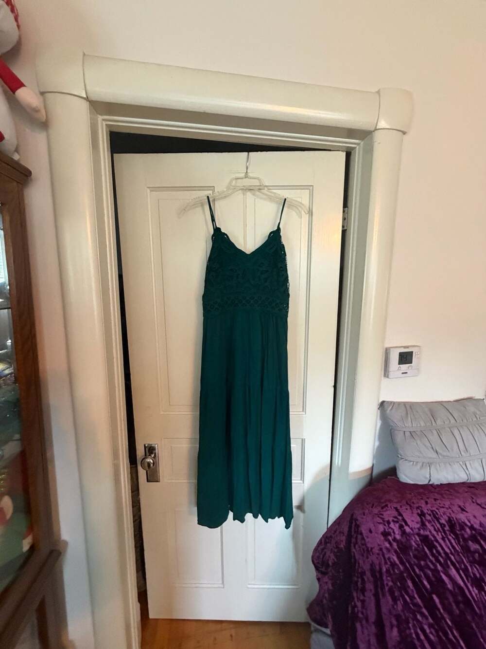 Dokuritu Women's Forest Green Sleeveless Crochet Bodice Tiered Midi Dress